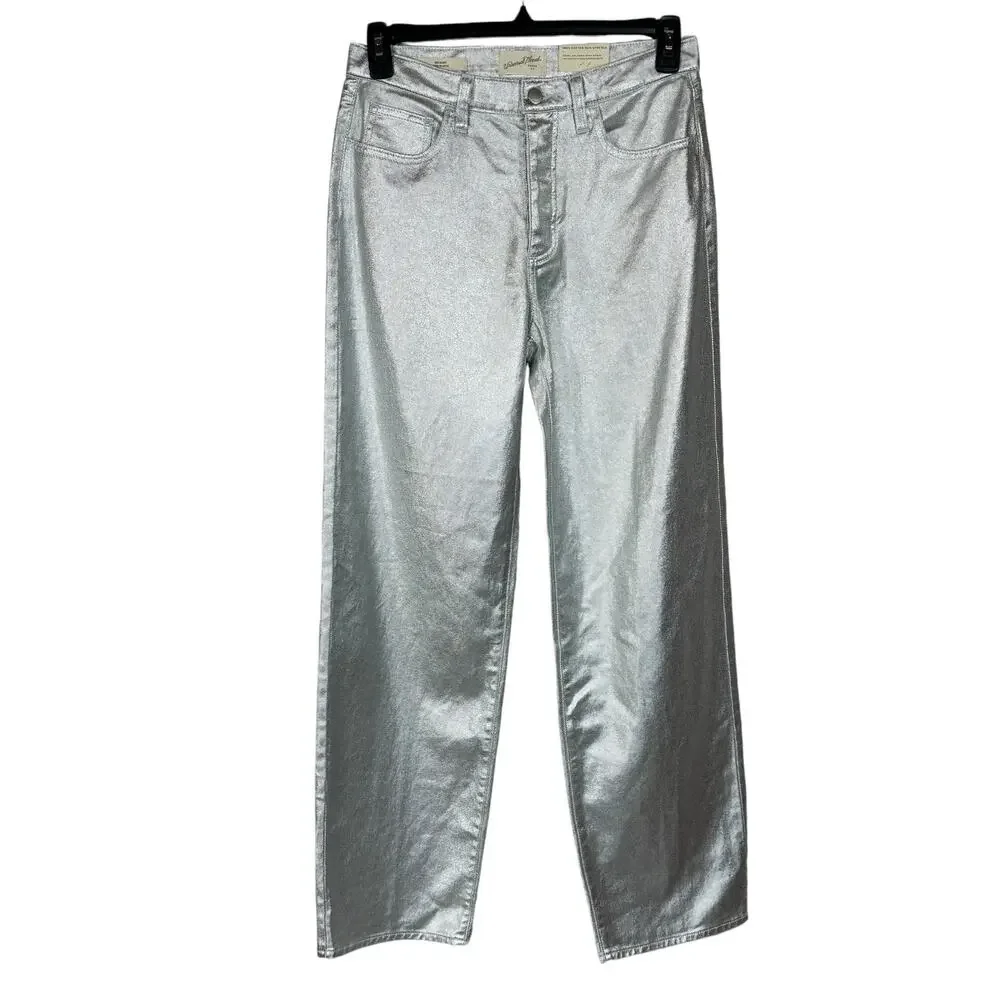 Universal Thread SZ 4R 90's Baggy Jeans Shiny Silver Hi-Rise 100% Cotton New - Picture 1 of 11